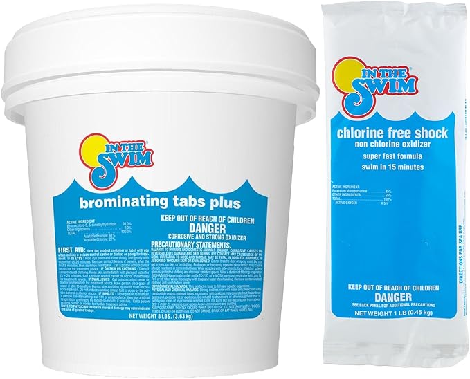 In The Swim Chlorine-Free Shock Bundle and Bromine Plus: Includes 12 x 1 Pound Bags Chlorine-Free Shock and 8 Pound Bucket of Bromine Plus - Effective Low Odor Alternative