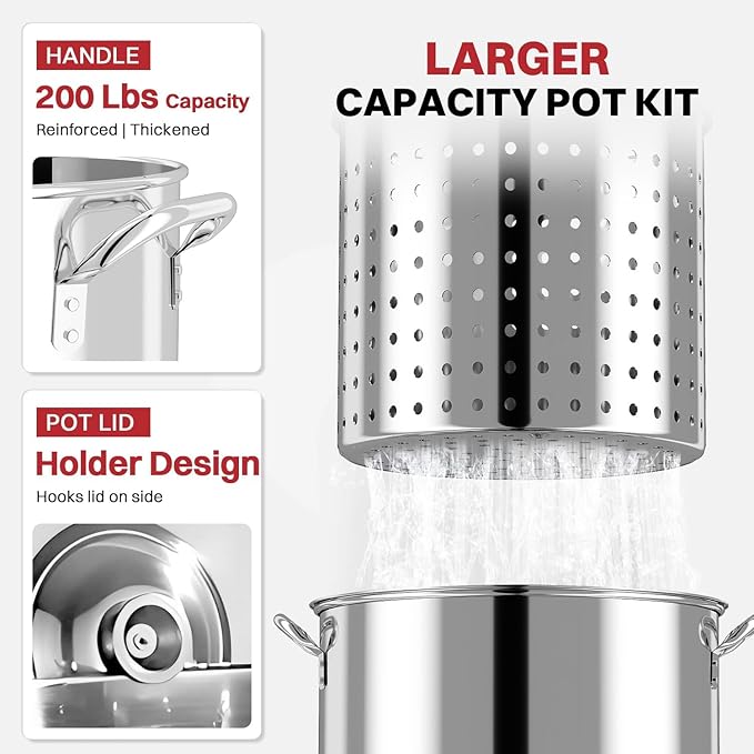 40QT Stainless Steel Turkey Fryer | Outdoor Fryer | Seafood Boil Pot | Cover & Skimmer Included | 50,000BTU Propane Burner | Deep Fryer Pot with Basket | Crab, Seafood & Crawfish Boiler