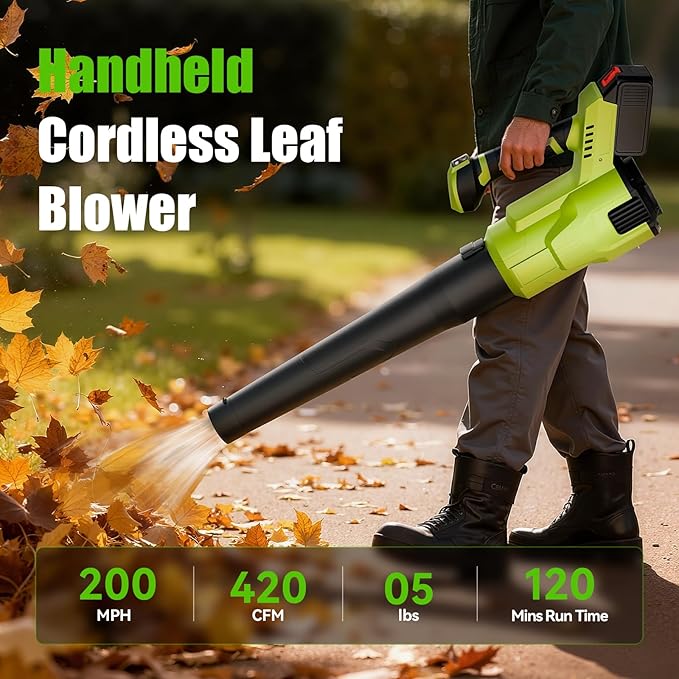 LUCKPRO Electric Leaf Blower Cordless, 200 MPH Wind Speed, 2 x 4.0Ah Batteries, Handheld Leaf Blowers for Lawn Care, Stepless Speed Control, Portable Lightweight Grass Blower for Yard, Patio