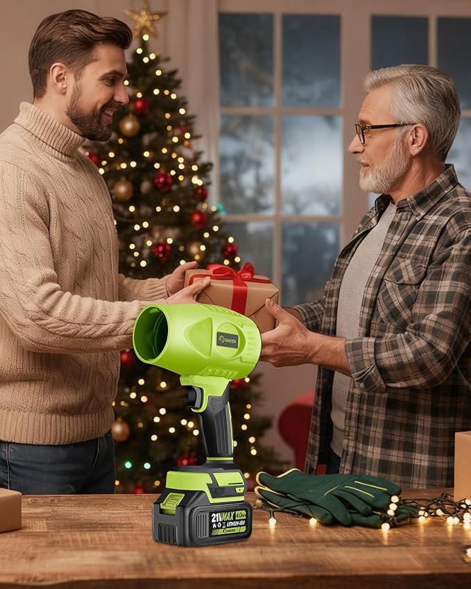 Saker Cordless Leaf Blower Portable Dust Cleaner Handheld Blowers 2 x 4.0Ah Batteries 180000 RPM Air Duster with Adjustable Speed for Drying Patio Cleaning Green