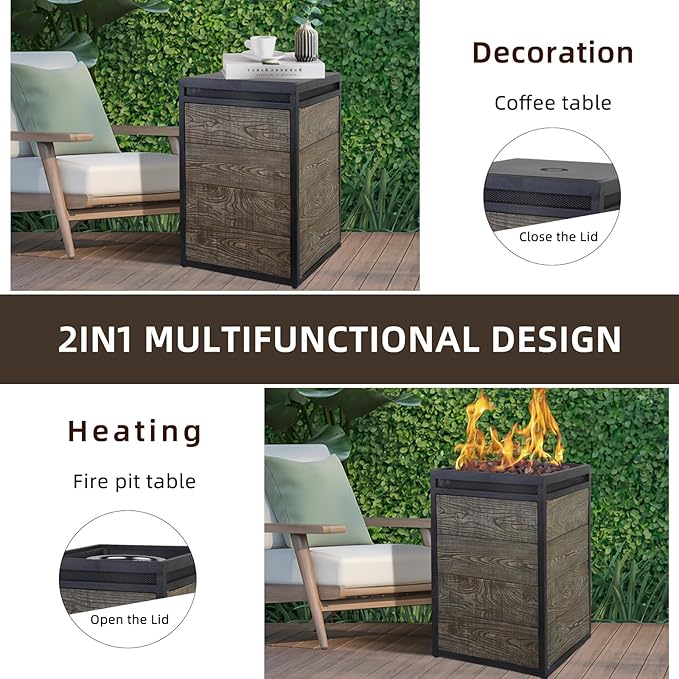 Afterglow Terrafab Grey Panels with Steel Frame 16" Square 40,000 Btu Propane Fire Column Outdoor Wood Effect Fire Pit for Outdoor Patio Garden Backyard Decking Decor CSA Certificated