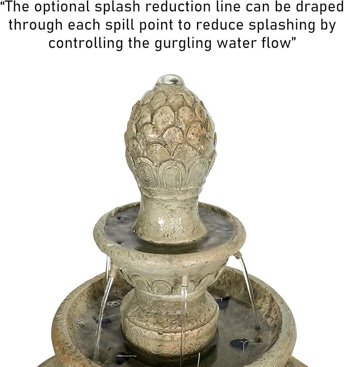 ourrco 42.5" H Traditional Outdoor Water Fountain with Pineapple Finial – Classic Garden Décor with Flowing Cascade and Antique Stone Finish for Patios, Lawns, and Courtyards