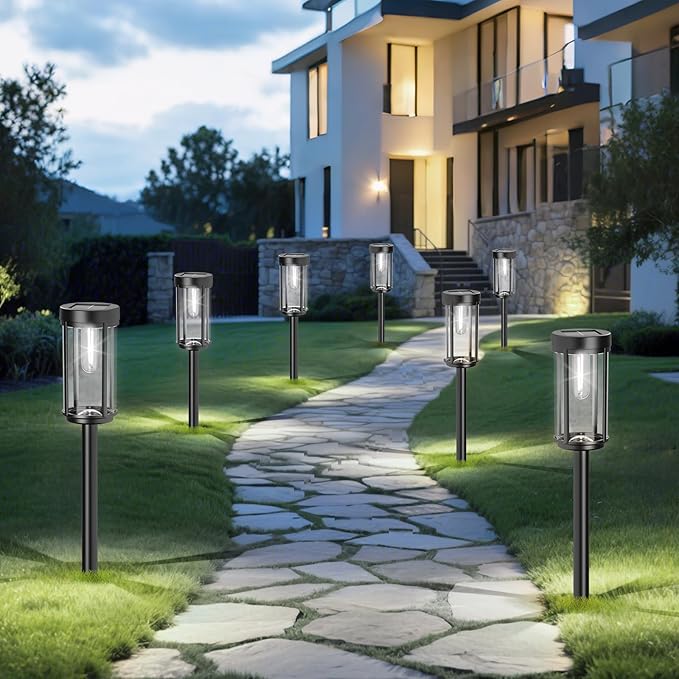 12 Pack Solar Lights Outdoor Waterproof for Garden Walkway Pathway Lawn Yard Decorative Modern Landscape Lighting. (Cool White Light, 12)