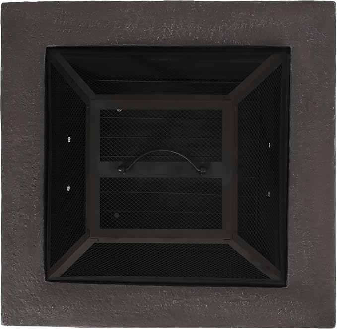 29 Inch Fire Pits for Outside Wood Burning, MGO Square Firepits for Outside, Wood Burning Fire Pit for Camping, Garden, Backyard, Bonfire Party, Stone Gray