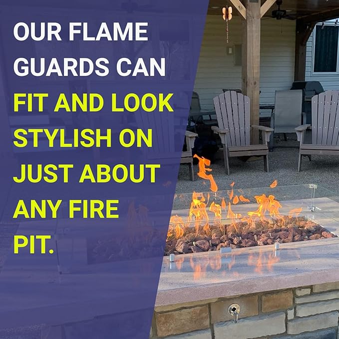 American Fireglass Tempered Glass Flame Guard for 18" x 6" Rectangular Drop-in Fire Pit Pans | Outdoor Wind Guard with Aluminum Fire-Resistant Brackets & Non-Slip Feet | 23.5-inch x 11.5-inch x 6-inch