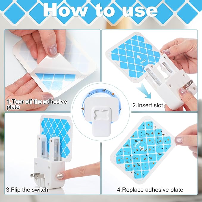 Qualirey 4 Pack Fruit Fly Traps for Indoors, Plug in Fly Trap Indoor with UV Light, Flying Insect Trap Mosquito Catcher Killer for Gnat, Moth, Flies with 24 Pcs Glue Boards
