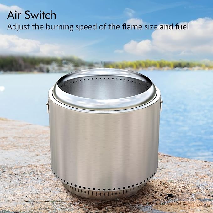 27" Smokeless Fire Pit,Portable Stainless Steel Firepit for Camping, Backyard, Beach,360° Airflow Wood Burning Outdoor Fireplace with Stand & Removable Ash Pan