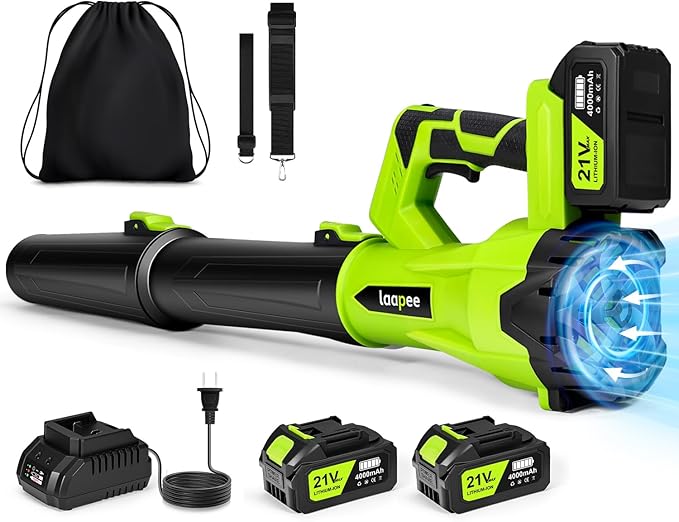 Leaf Blower Cordless,Electric Leaf Blower with 2 4.0Ah Battery Powered and Fast Charger, Cordless Blowers for Lawn Care and Car Dust Snow Blower,6 Speed Control