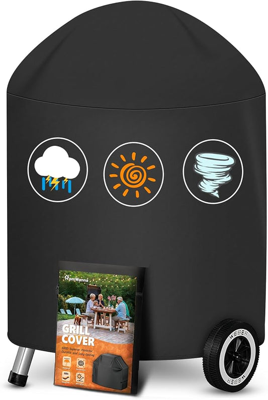 HomWanna Kettle Grill Cover 22 Inch - Superior Charcoal Grill Cover for Weber Kettle Grill - 600D Outdoor BBQ Covers for Weber 22 Inch Original Kettle Grill, Master Touch Charcoal Grill and More