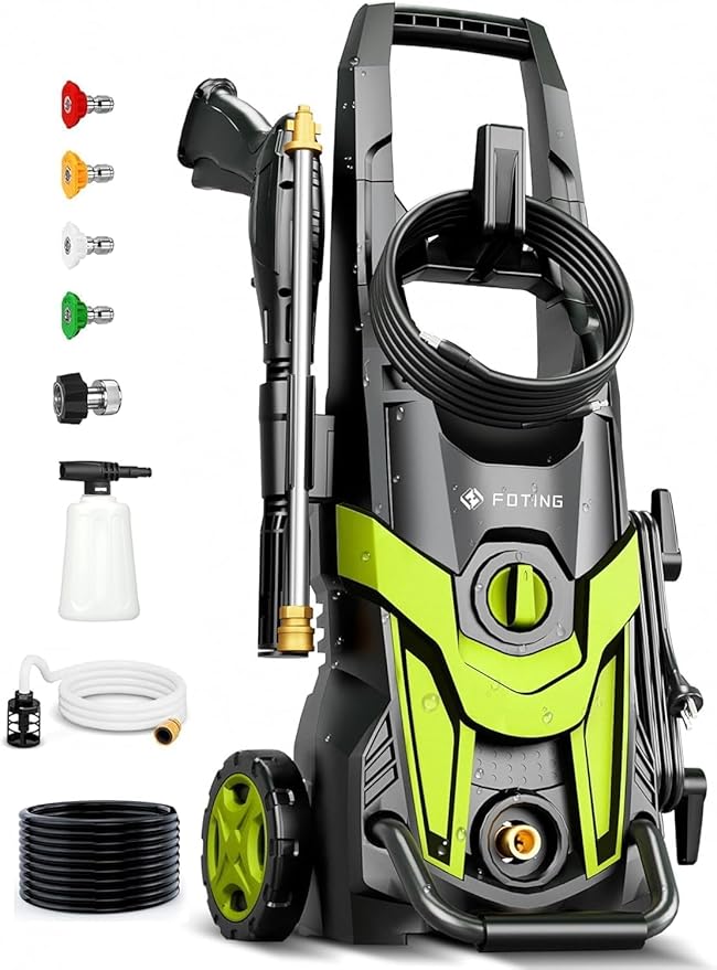 2026NEW Pressure Power Washer with 4 Quick Connect Nozzles, Inlet Hose & Filter, Foam Cannon for Cars/Fences/Driveways/Patios/Home Cleaning,16.9" X 12.2" X 13.8"