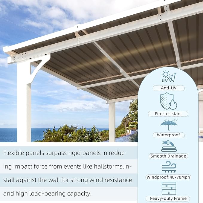 AECOJOY 12' x 12' White Gazebo Outdoor Pergola for Patio, Large Wall-Mounted Hard Top Lean to Metal Gazebo Shelter Pergolas and Gazebos Clearance with Patio Roof, Heavy Duty Awnings for Patio