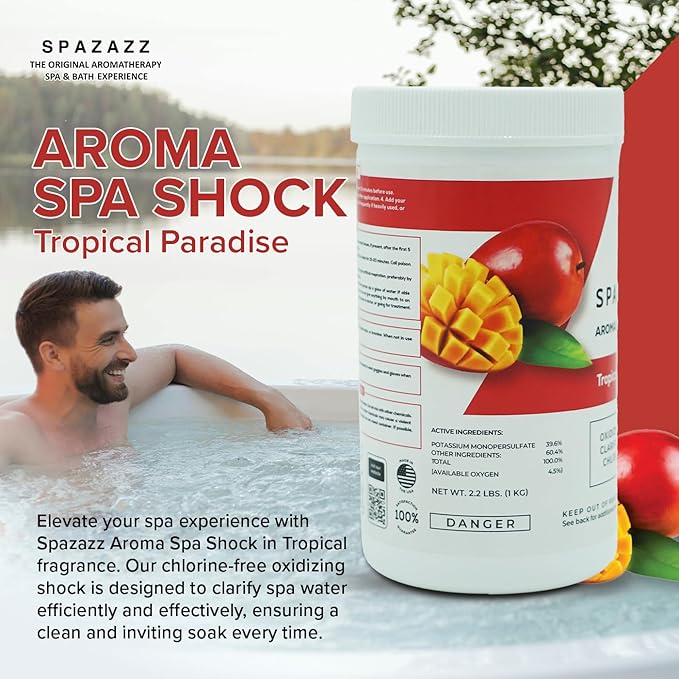 Spazazz Aroma Scented Non Chlorine Spa Shock for Hot Tubs Chlorine Free Oxidizer Treatment. Water Clarifier with Potassium Monopersulfate - Professional Grade- Tropical Paradise 2.2lb