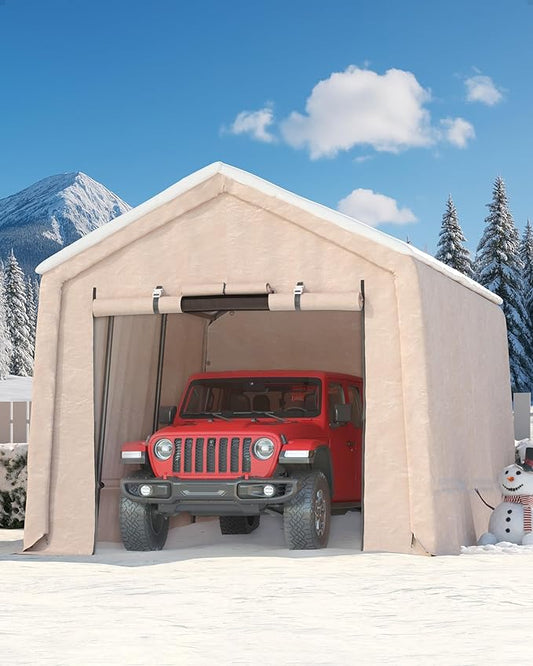 7X15 FT Heavy-Duty Portable Outdoor Storage Shed with Roll-Up Zipper Door & Vent, 240g Waterproof Carport Storage Shelter, UV-Resistant Canopy for Motorcycle, Firewood, Tools -Gray ﻿