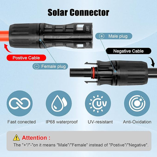 8 AWG Solar Extension Cable 50FT Black + 50FT Red, 8 Gauge Solar Panel Wire Male to Female Tinned Copper Wire for Solar Panel, Automotive, RV, Boat, Outdoors