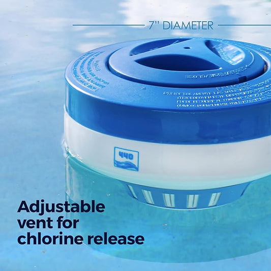 440 Pool Chlorine Floater Dispenser, Fits Up to 5 Pieces of 3-Inch Chlorine Tabs, Adjustable Flow, Control, Heavy-Duty Plastic - Suitable for Small & Large Pools - 9.6 Ounces (Pack of 12)