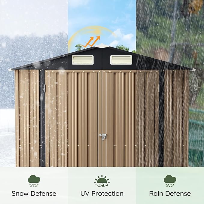6x4 FT Outdoor Metal Storage Shed, Double Doors,Tool Shed for Garden, Patio, Backyard Brown