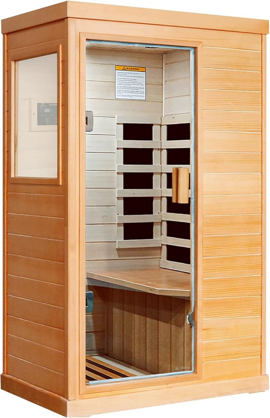 Infrared Home Sauna Room 1 Person Hemlock Sauna with 800W /110V Heaters 5 Panels, Red Light Therapy,Bluetooth Music Playerfor Indoor and Outdoor Use