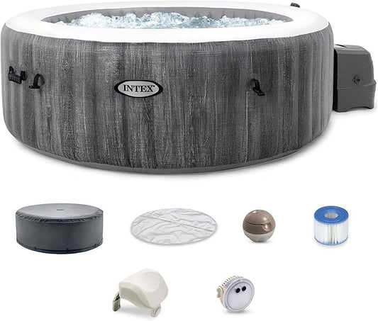 INTEX 28439EP PureSpa Greywood Deluxe Inflatable Spa Set: Includes Energy Efficient Cover – Spa Control App – Wireless Control Panel – 4 Person Capacity – 77" x 28"