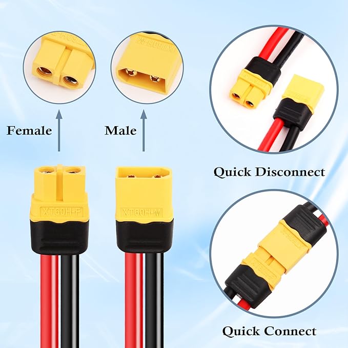 75FT XT60 Extension Cable - 10AWG with Male to Female Connector for Portable Power Station, Solar Panel, RC Battery