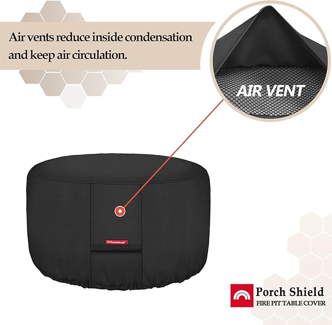 Porch Shield Fire Pit Cover - Waterproof 600D Heavy Duty Fade Resistant Round Patio Fire Bowl Cover Black - 28 inch