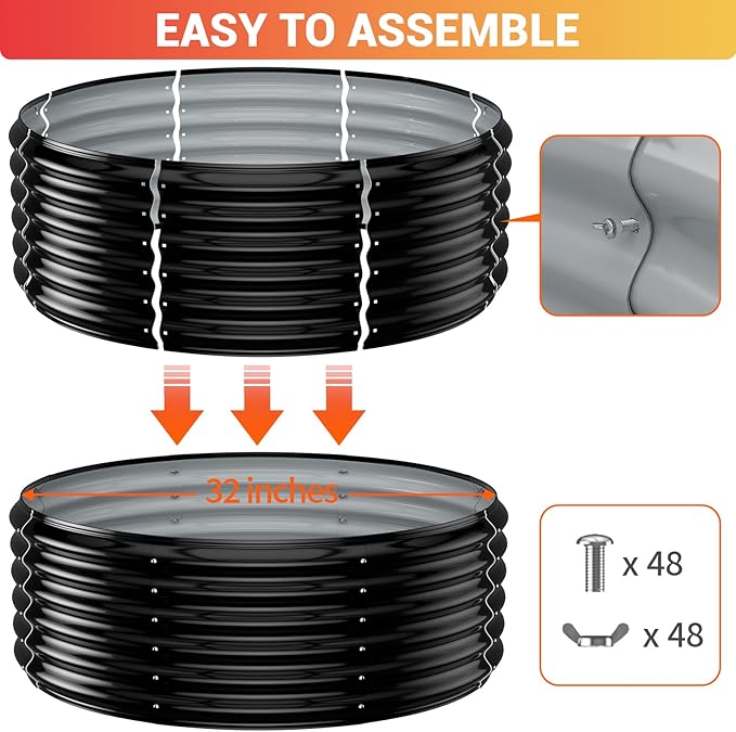 32 Inch Outdoor Fire Pit Ring,17'' Taller High Heat Resistant Wood Burning Firepit & Fireplace for Outside, Heavy Duty Galvanized Steel Fire Pits Bowl for Backyard Bonfire, Patio, Camping, Round