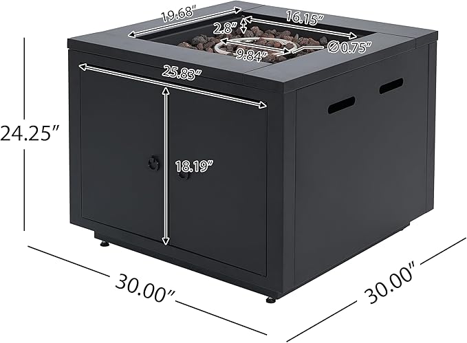 Propane Fire Pit Table, 30" Iron Firepits for Outside, Square Gas Fire Pit for Outside Patio, Propane Fire Table for Deck, Pool, 40,000BTU, Tank Inside, Tank Not Included, Black
