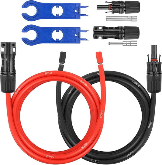 8AWG Solar Extension Panel Cable - 5FT PV Wire with Waterproof Female and Male Connector and Adaptor Kit Tool PV Wire for RV, Home, Boat, Solar Panels(5feet Red + 5feet Black)
