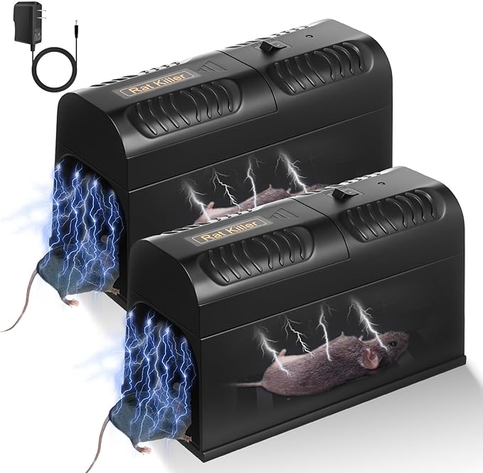 Upgraded Electric Mouse Trap Zapper Mice Traps for House Indoor Kill Rodent,No Touch and Reusable Mouse Traps Electric Rat Trap Zapper Rodent Control for Home Apartment Attic Garage (2, Black)