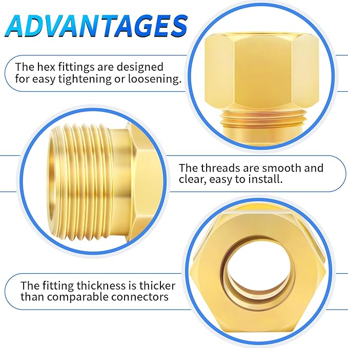 ChillWaves Brass Compression Tube Fitting, 1/8" OD x 1/8" OD Compression Union Connector(10-PACK)