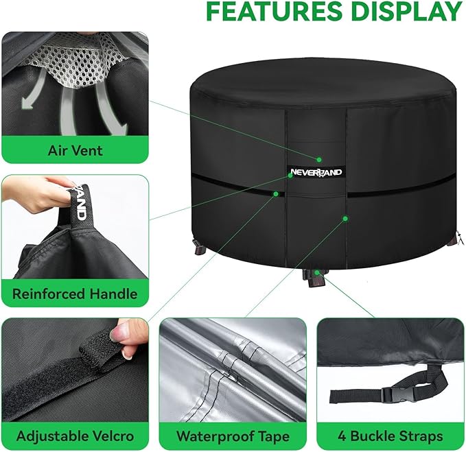 NEVERLAND Fire Pit Cover Round - Waterproof Outdoor Firepit Covers Round for Solo Stove Yukon 25-29 Inches 600D Oxford Heavy Duty Patio Gas Fire Pit Covers with Air Vents, 29 x 18 Inch Black