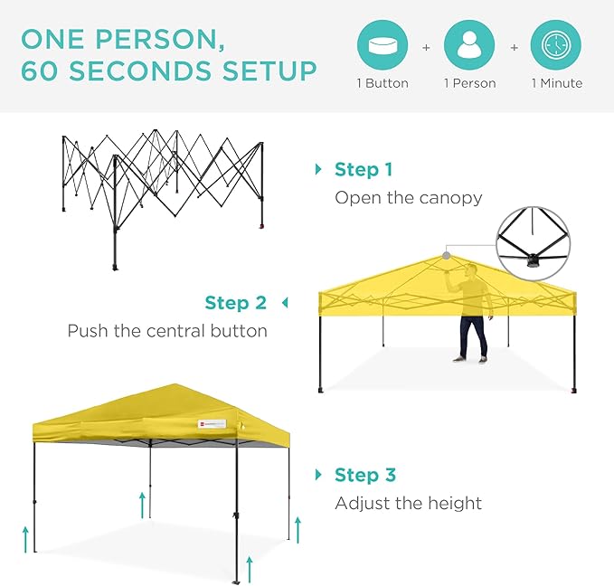 Best Choice Products 8x8ft 1-Person Setup Pop Up Canopy Tent Instant Portable Shelter w/ 1-Button Push, Case, 4 Weight Bags - Yellow
