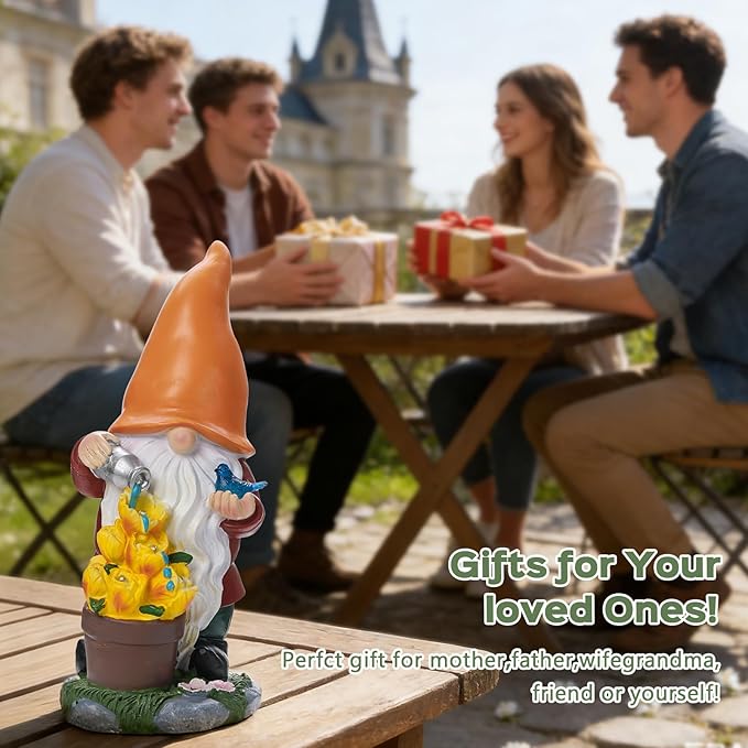 Ayadon Solar Gnome Statue Outdoor Decor,Gnome Figurines with Flower LED Light for Garden Decorations for Patio Lawn Balcony Fairy Gardens,Housewarming Gifts for Women Mom