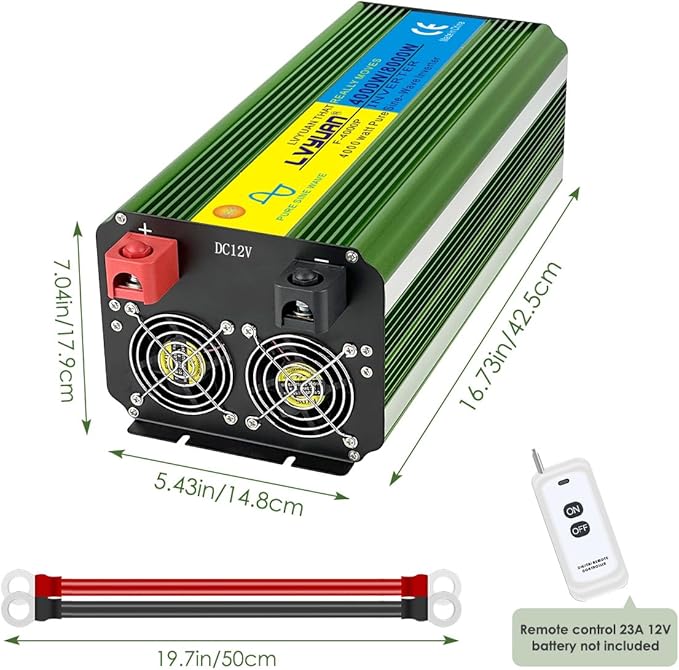 LVYUAN 4000 Watt Heavy Duty 8000(Peak) Pure Sine Wave Power Inverter 12V DC to 110V/120V AC Converter with 4 sockets,LED Display,Remote Control and USB Port for Family,RV, Truck,Road Trip,Emergency