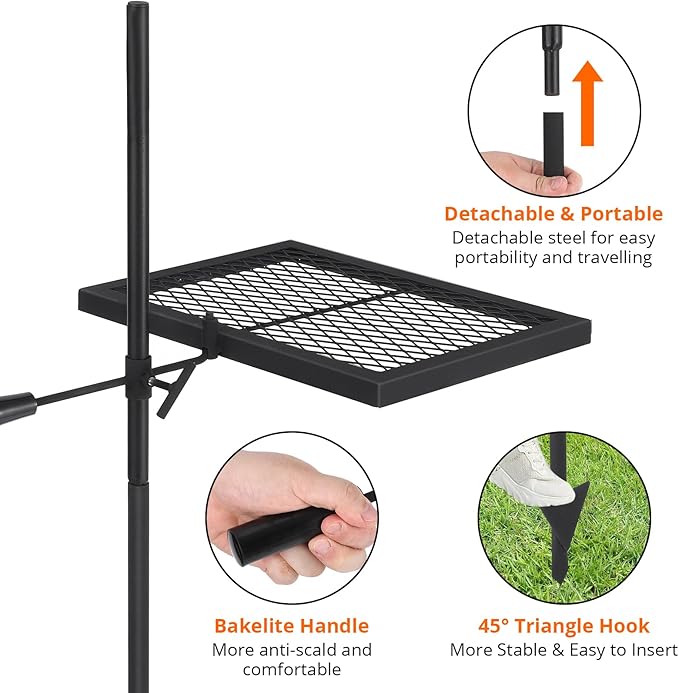 Swivel Campfire Grill, Heavy Duty Steel Mesh Grate, 16.7 x 12.6'' Camping Grates, Camping Essentials with Carrying Bag, for Outdoor Campsite & Party(Set of 2)