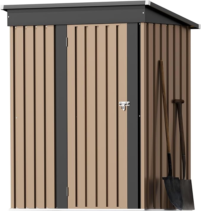 Greesum 5×3FT Outdoor Storage Shed, Metal Patio Storaged Sheds with Lockable Doors, Sheds & Outdoor Storage for Bike, Backyard, Pool and Garden, Brown
