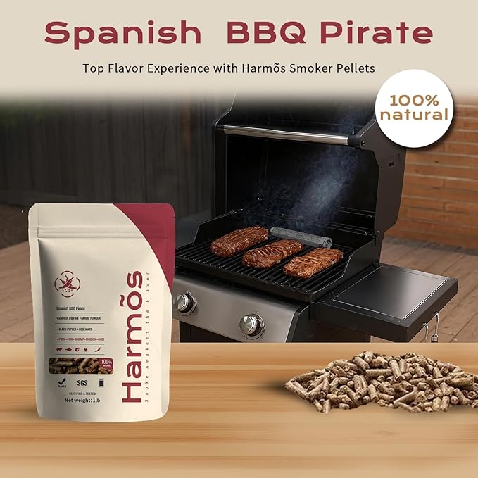 Harmos 4- Wood Pellet Spanish BBQ Pirate Ninja Barbecue, Hardwood pellets for Smokers and Backyard barbecues, sealable Bags, 2 Packs