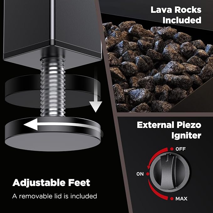 Ciays 32Inch Propane Fire Pit Table, 50,000 BTU Outdoor Gas Fire Pit Table CSA-Certified for Outside Patio with Removable Lid and Lava Rocks, Smoke-Free Burning, Parties, Backyard, Garden