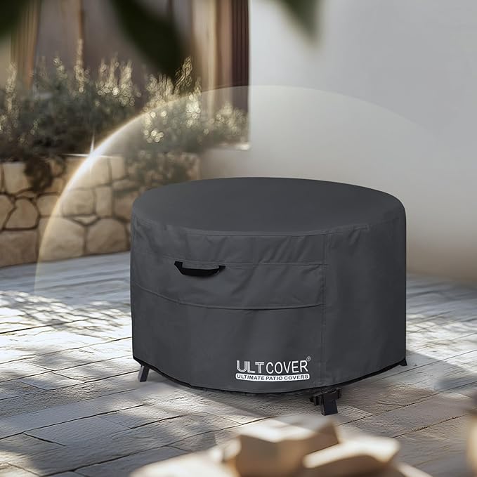 ULTCOVER Patio Fire Pit Table Cover Round 44 inch Outdoor Waterproof Fire Bowl Cover, Black