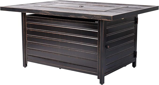 Fire Sense 62734 Sawyer Aluminum Convertible Gas Fire Pit Table 55,000 BTU Multi-Functional Outdoor Firepit with Fire Bowl Lid, Nylon Cover & Clear Fire Glass - Bronze Finish - Rectangular 48"