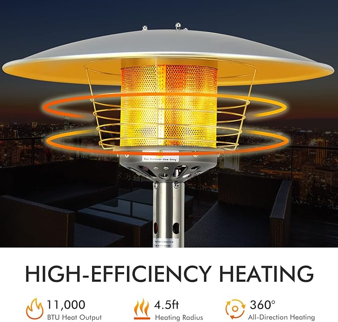 Tangkula Tabletop Propane Patio Heater, 11,000 BTU Portable Outdoor Heater W/Adjustable Flame, Simple Ignition System, Tipping-Over Protection, Ideal for Courtyard, Garden, Patio Restaurant (Black)