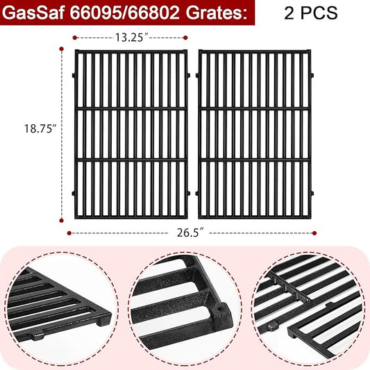 GasSaf 18.75" Grill Grates for Weber Genesis II/LX 300 Grills, Cast Iron Grates for Genesis II E/S 310 315 320 325 340, Replacemenet Parts for Weber 66095 66802 66805 (18.75"x13.25" Each), 2-Pack