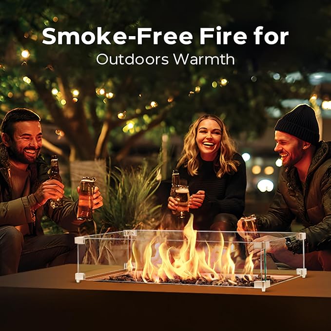 60 Inch Outdoor Propane Fire Pit Table w/Tank Cover Table Wind Guard, Natural Gas Firepit Table for Outside Patio, 50,000 BTU Rectangular Concrete Fire Table