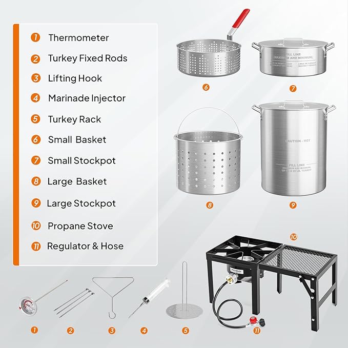 ROVSUN 30QT Turkey Fryer & 10QT Fish Fryer Kit with 54000BTU Propane Stove & Foldable Side Table, Aluminum Deep Fryer Pot for Outdoor Cooking Seafood Boiling w/Lifting Hook, Turkey Rack & Thermometer