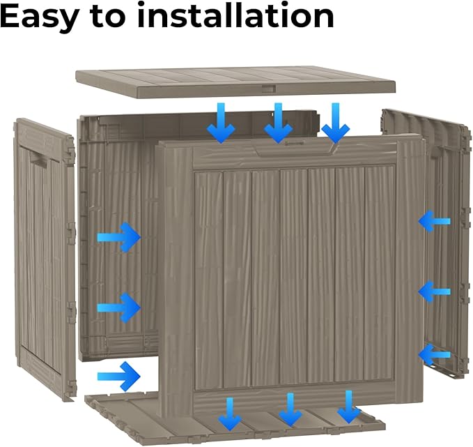 Mersco 30 Gallon Double-Wall Resin Deck Box - Lockable Waterproof Outdoor Storage Box, 151bs Capacity & Doubles as Seating for Patio Furniture - Garden Tools, Pool Accessories (Grey)