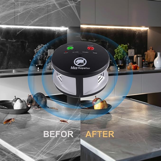 Ultrasonic Rodent Repellent Indoor, Ultrasonic Mice Repellent Plug in Pest Deterrent 360° Control for Rodent, Squirrel Repellent Plug in Deterrent for House, Pest Control for Basement