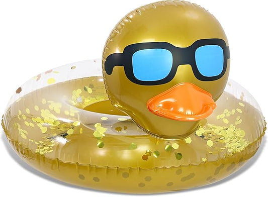 POZA Inflatable Duck Pool Float Tube- Heavy Duty Vinyl UV Resistant Confetti Pool Duck Floatie, Animal Pool Float Swim Ring Pool Inflatables for Kids and Adults for Beach, Party, Vacation