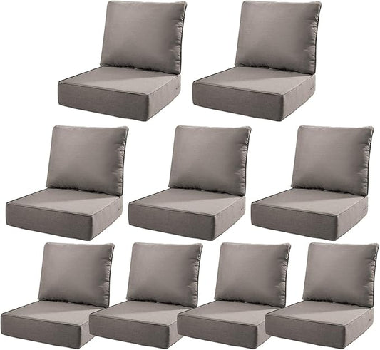 6" Thick Outdoor Cushions 22x24x6, 9-Set Deep Seat Patio Cushions with Removable Cover, Waterproof & Fade Resistant Replacement for Wicker Chair, Loveseat, Sofa - Grey
