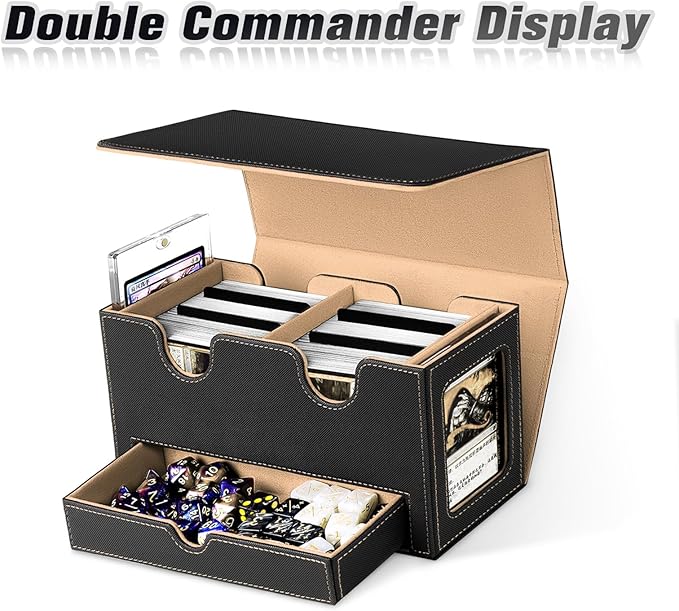 MTG Deck Box with 2 Commander Display,Commder Deck Box Fits 310+ Cards，with Dice Tray,Leather Magnetic,Fits for TCG CCG Magic Cards (Khaki)