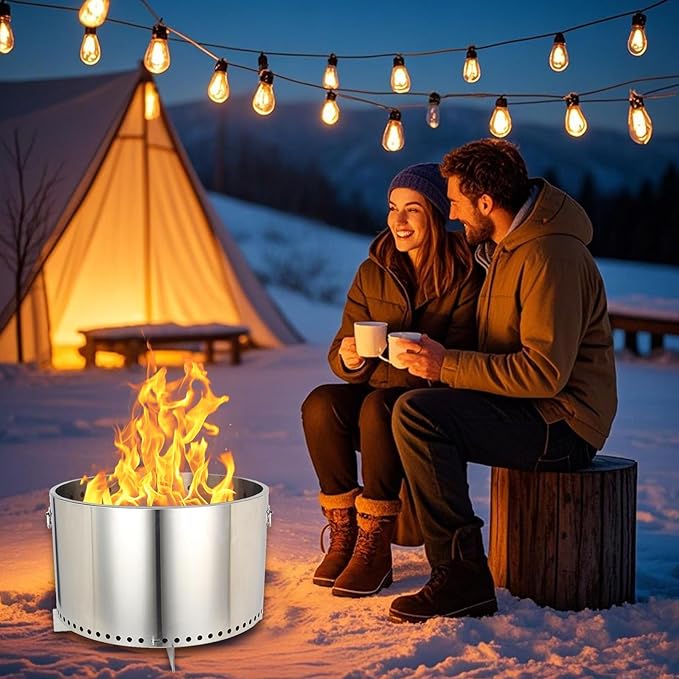 27" Smokeless Fire Pit, Wood Burning Camping Stove with Removable Stand & Ash Pan, Portable Outdoor Bonfire Fire Pit, Stylish Practical Solo Stoves for Camping Backyard Patio Beach