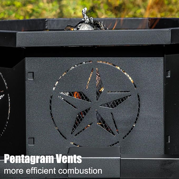 35 Inch Octagonal Fire Pit,Outdoor Fire Pit,Wood Burning Firepit for Bonfire,Firepits for Outside,Camping, Backyard, Patio,Bonfire,Garden